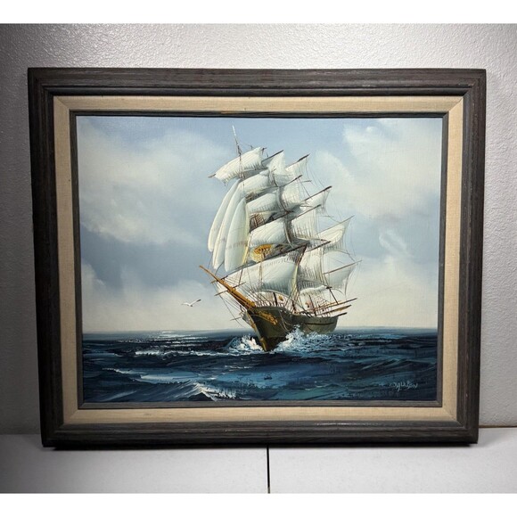 Other - Hewitt Jackson Original Oil Painting on Canvas Framed Clipper Ship 21”x25”